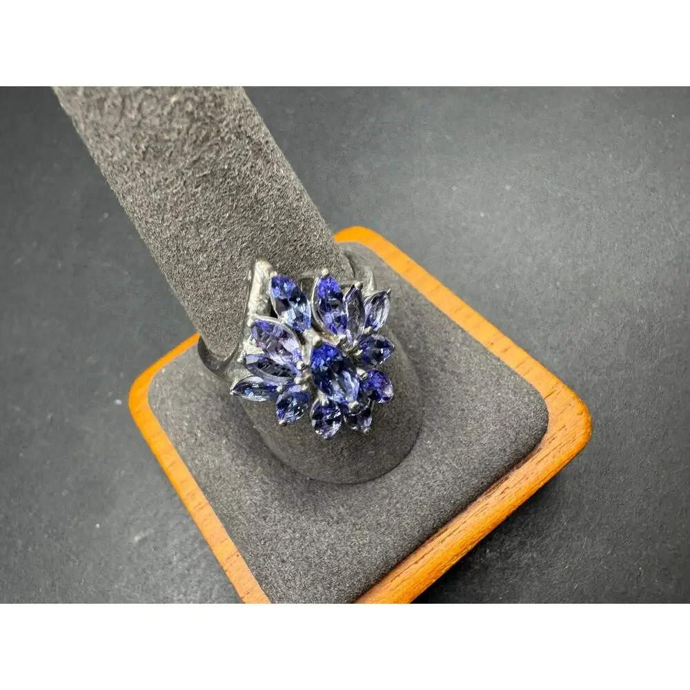STS Chuck Clemency 925 Sterling Silver Marquis Tanzanite Cluster Ring Sz 10